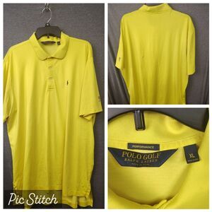 Polo Golf Ralph Lauren Shirt Men's XL Yellow Cotton Short Sleeve Blue Pony 90s